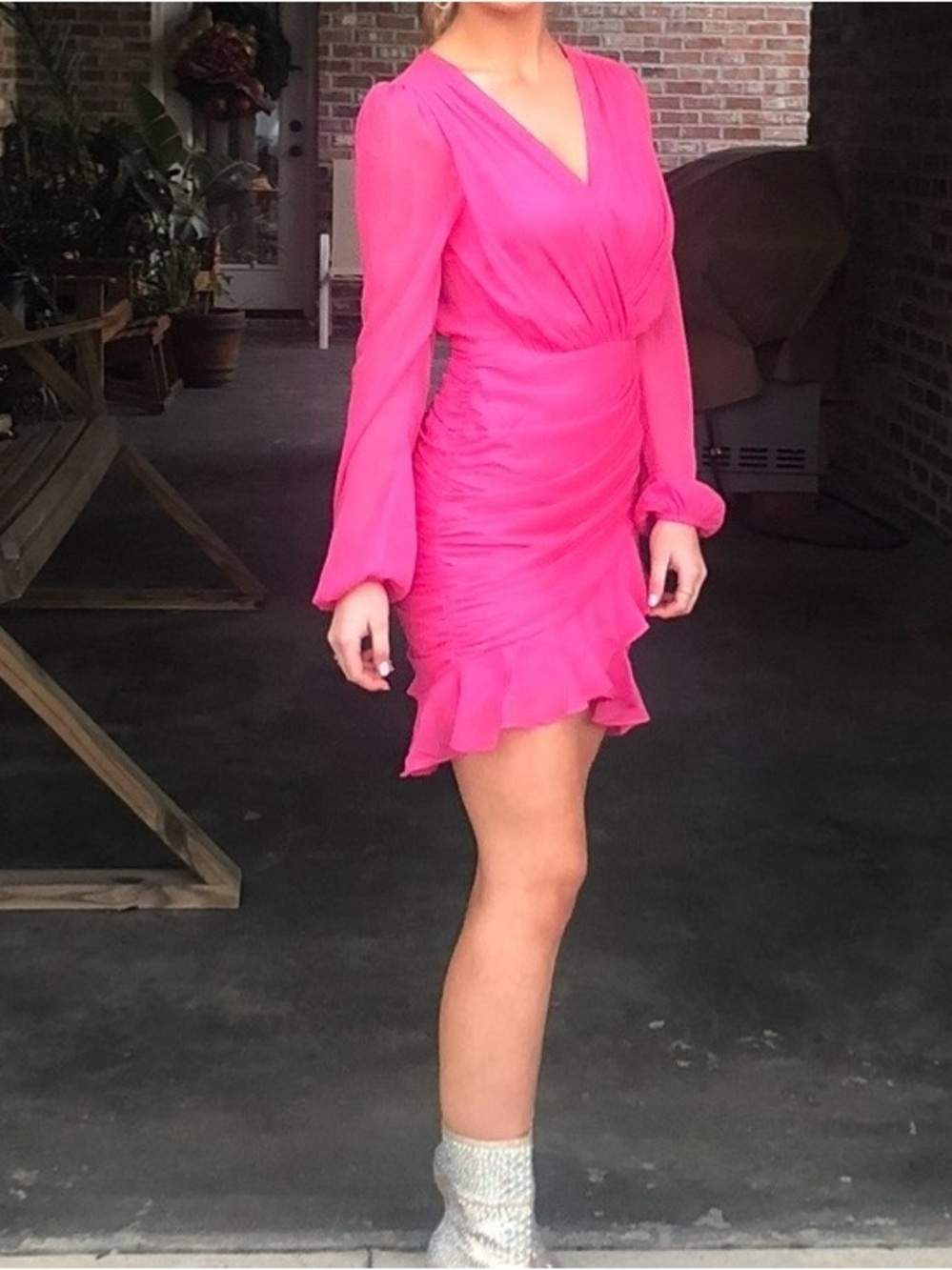 Blue Blush Hot Pink Long-Sleeve Ruffle Dress